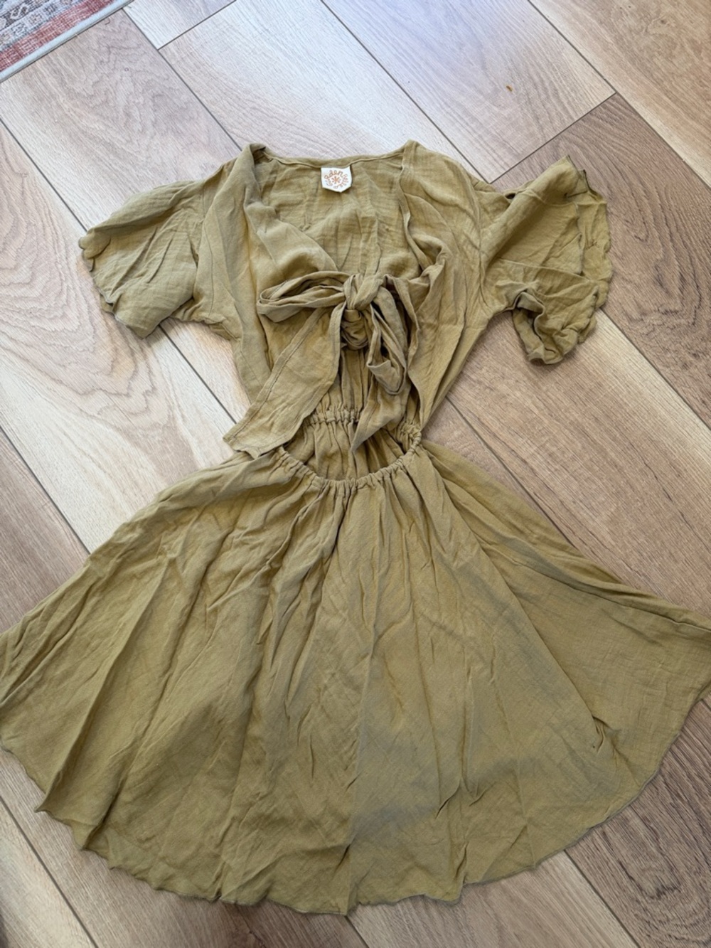 Tie-Front mustard Mini Dress with Cinched Waist